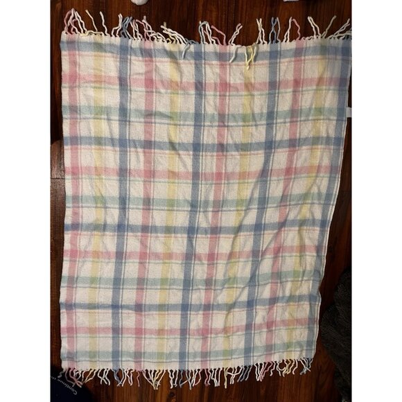 Vtg Baby Security Blanket JC Penney Made In USA 100% Acrylic Pastel Fringed 1980 - Picture 2 of 15